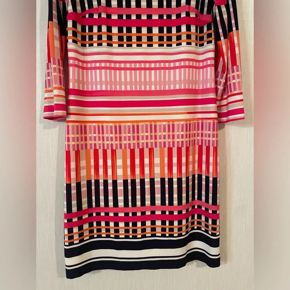 Eliza J Colorful Crosshatch 3/4 Sleeve Jersey A-line Dress minidress size 6 - Picture 6 of 11